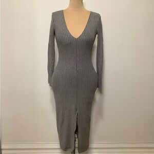 Zara Gray Ribbed Midi Dress